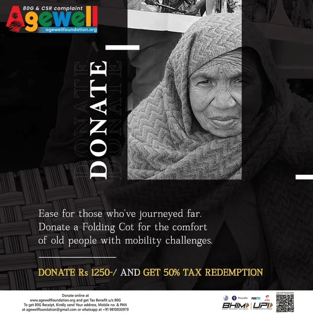 letsagewell's tweet photo. While you sleep in comfort, imagine the impact you can make by donating a folding cot for just Rs 1250. Your generosity ensures restful days and peaceful nights for deserving elders.

Join us in making a meaningful difference. To donate, visit: https://t.co/FfrLrPbsPv and save 50%tax under section 80-C.

#AgewellFoundation #DonateNow #EmpowerElders