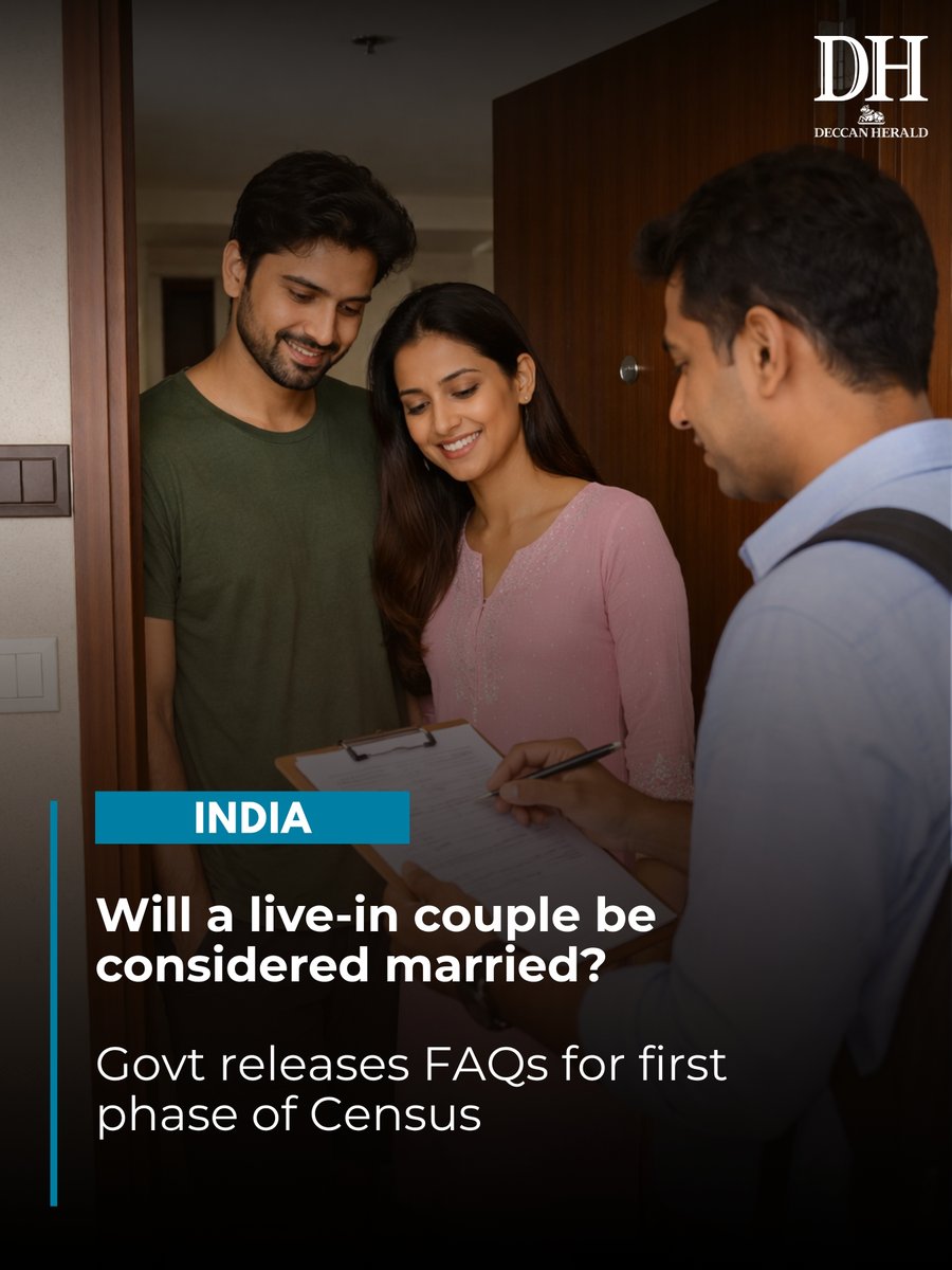 DeccanHerald's tweet image. If a #liveincouple considers their relationship as a stable union, they should be treated as a married couple for the #Census, according to the #FAQs given on the self-enumeration portal. This allows couples to be counted together in the "number of married couples living in the