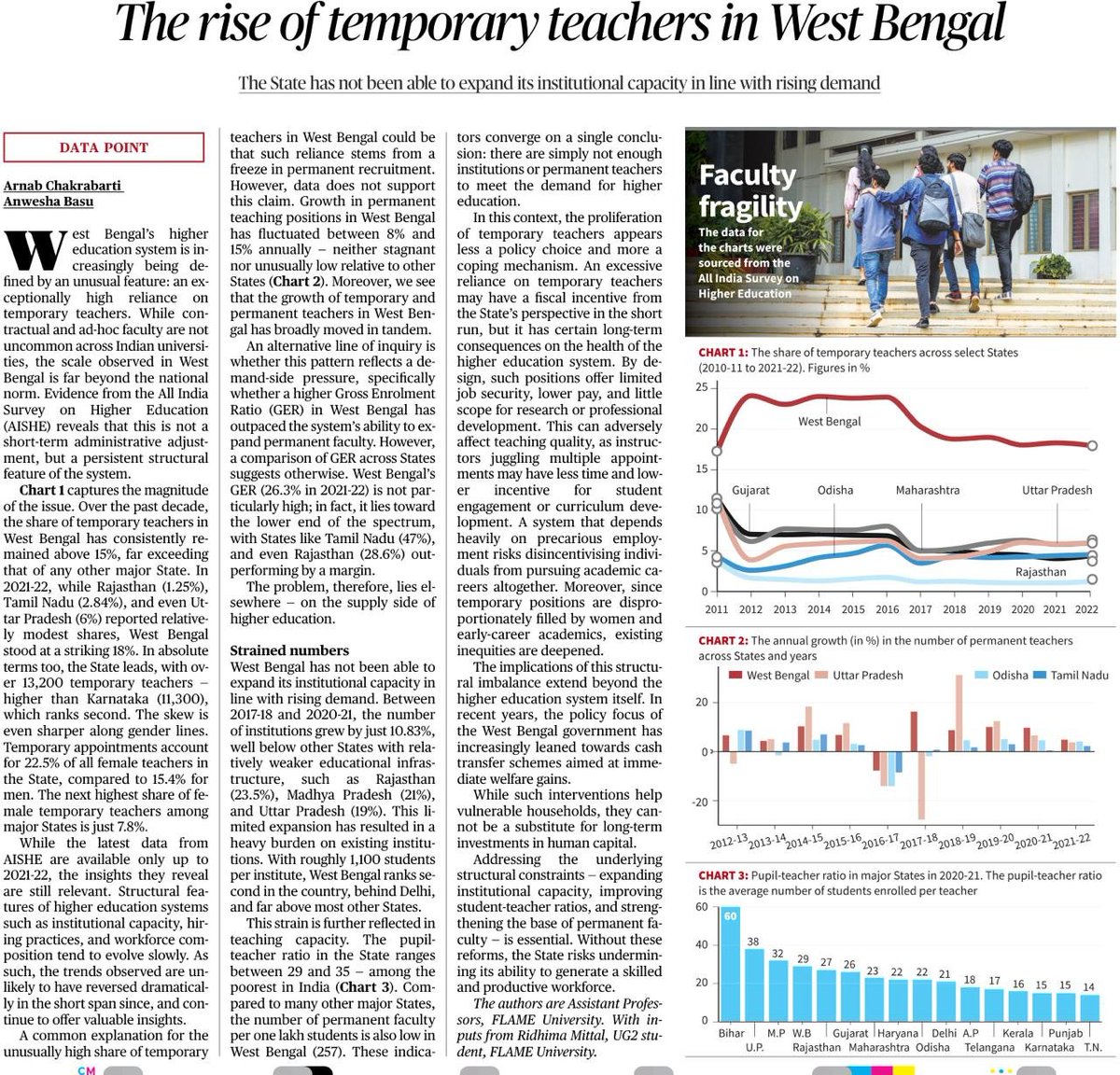 anweshabasu92's tweet photo. @arnab_1509 and I write in today's Hindu on W Bengal's high reliance on temporary teachers in higher education. https://t.co/EZ5z5Lwyaz