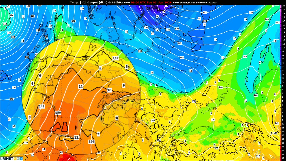 meteonewsSA's tweet photo. Le week-end pascal devrait offrir des conditions météorologiques plus avenantes et surtout plus #douces. Un redoux qui devrait encore s'accentuer en début de semaine prochaine. (Carte ECMWF via UBIMET - nb) https://t.co/lGgDga0LJJ