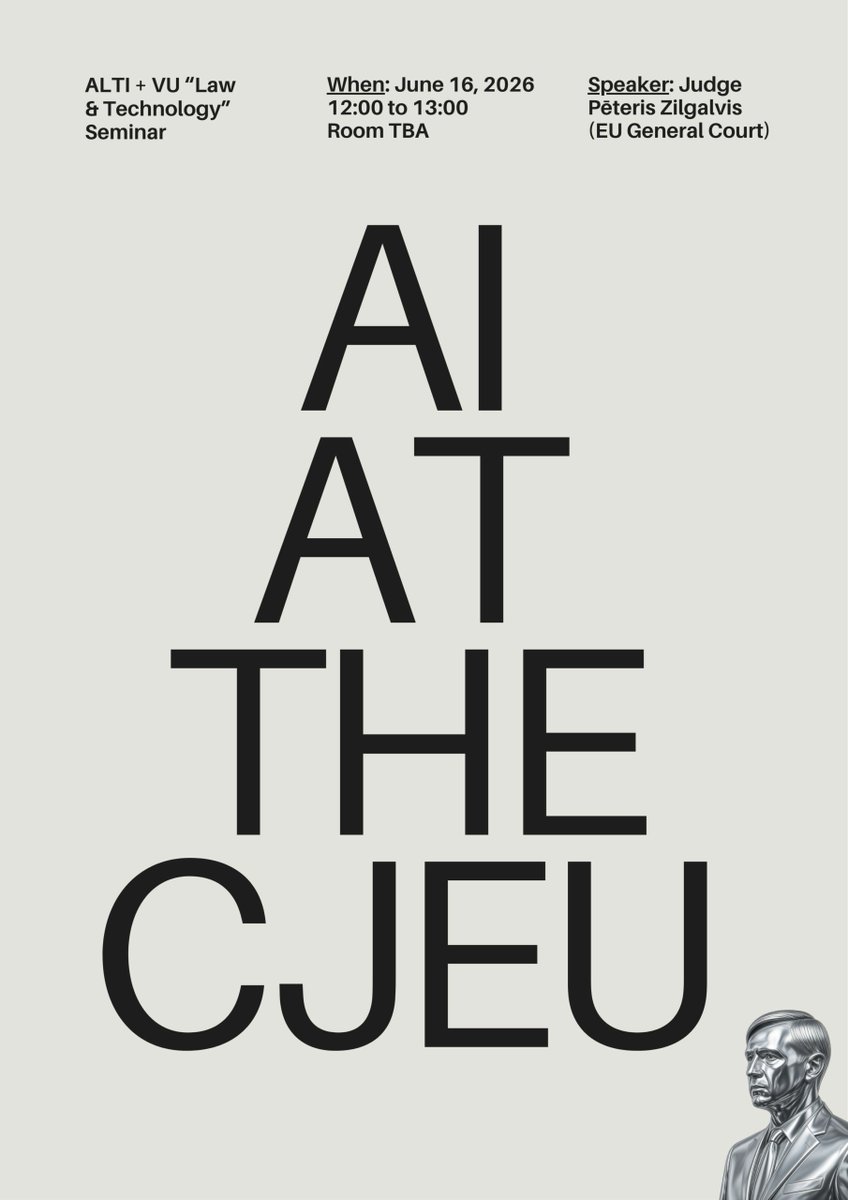 alti_VU's tweet photo. How are courts using AI?
What limits should apply?

Judge @PZilgalvis (@EUCourtPress) discusses 👇
🗓 June 16, 12:00 to 13:00
Register: https://t.co/lZ37zGwR8I https://t.co/OrrqKadDUg