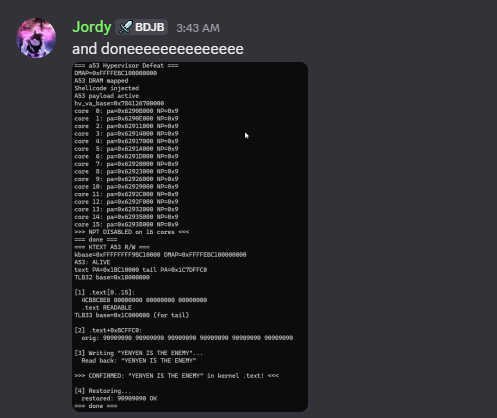this is HV being hacked on 3.00 which would also work for 4.xx... according to the dev theres a possibility this might also be possible on 5.00+ but he doesnt have the hardware for it. i think if we can somehow get donations for him to get the kit the other person i know has
