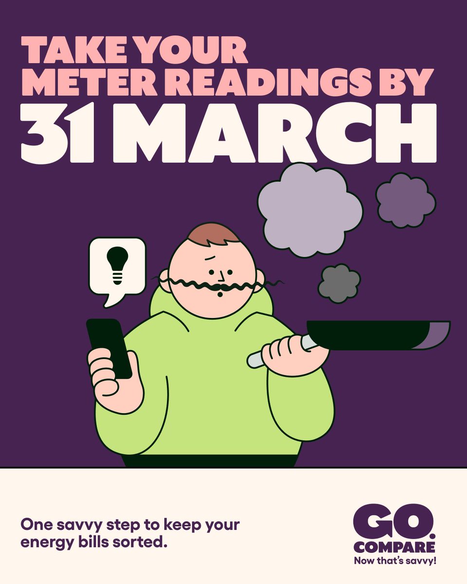 Gocompare's tweet image. 31 March is the meter reading deadline. Avoid estimated bills and submit yours on time. Find out how: gocompare.com/gas-and-electr…
#StaySavvy #LifeAdmin