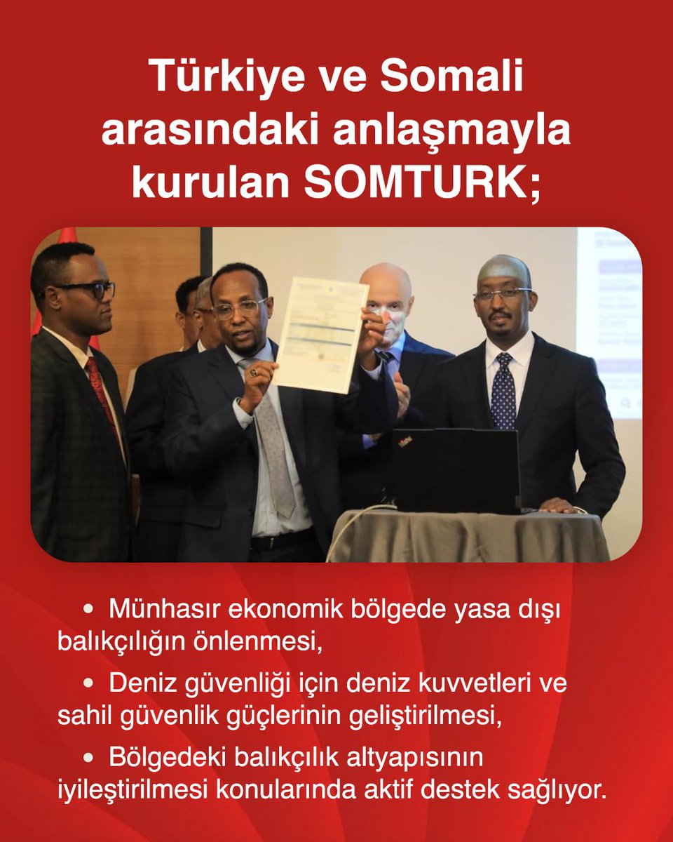 OYAK ile Somali Balıkçılık ve Mavi Ekonomi Bakanlığı ortaklığında kurulan SOMTURK’ün desteğiyle, Somali karasularındaki ilk uluslararası balıkçılık lisansı Türk bayraklı “Ergun Reis A” gemisine verildi.

İki ülke arasındaki stratejik iş birliği kapsamında 11 Aralık 2025’te