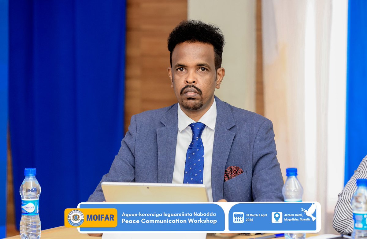 MoIFARSomalia's tweet photo. “We must ensure that Somalia’s digital future does not become one that divides society, but rather a foundation for building unity, stability, and inclusive progress.”

Abdulkadir Elmi Ali, Director General of the Ministry of Interior, Federal Affairs and Reconciliation

#MoIFARPeaceCommunication
#PeaceInAction