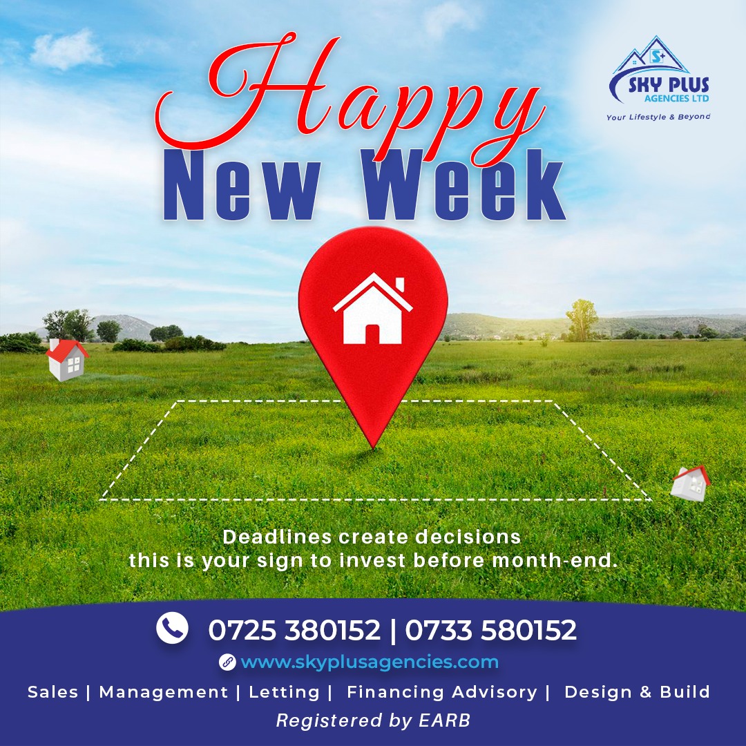 𝑯𝒆𝒍𝒍𝒐 𝑴𝒐𝒏𝒅𝒂𝒚.

View our latest listings and find your perfect fit

Stay informed. Stay inspired. Stay connected follow our WhatsApp channel 
whatsapp.com/channel/0029Va…

#Realestate #happynewweek #SkyPlusAgenciesLTD #WeValueYou #happynewweek