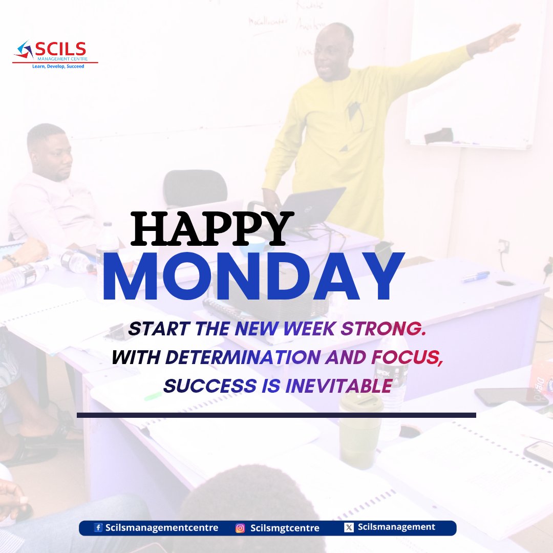 scilsmanagement's tweet photo. New week. New opportunities to grow, improve, and succeed.
Start strong. Stay focused. Finish proud.
Let’s make this week count. 💼✨
#MondayMotivation #NewWeek #SCILS #SuccessMindset https://t.co/En5uioeUyY