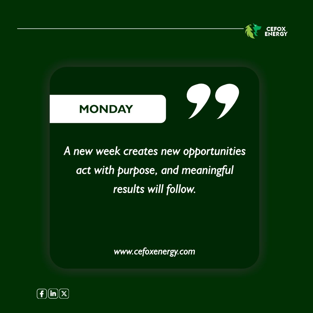 Cefox_Energy's tweet photo. Every week is a chance to make better decisions, strengthen your strategy, and stay committed to long term growth https://t.co/hBlzTuBBNm