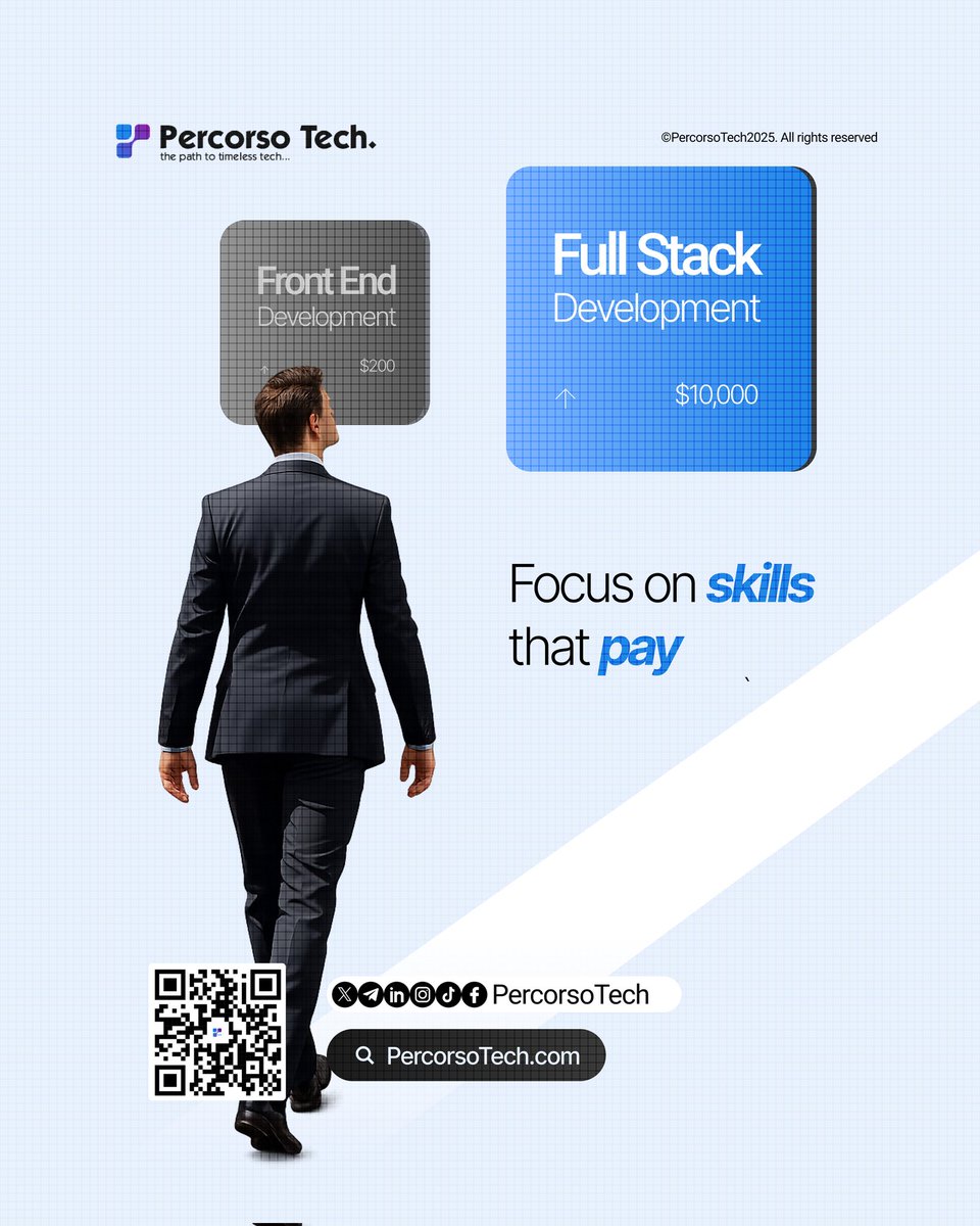PercorsoTech's tweet photo. Frontend: $200 project.
Full Stack: $10,000 project.
Same effort. Different results.
Focus on skills that actually pay.
#SkillSmart #TechIncome #WorkSmarter https://t.co/rqdyXGCoXK