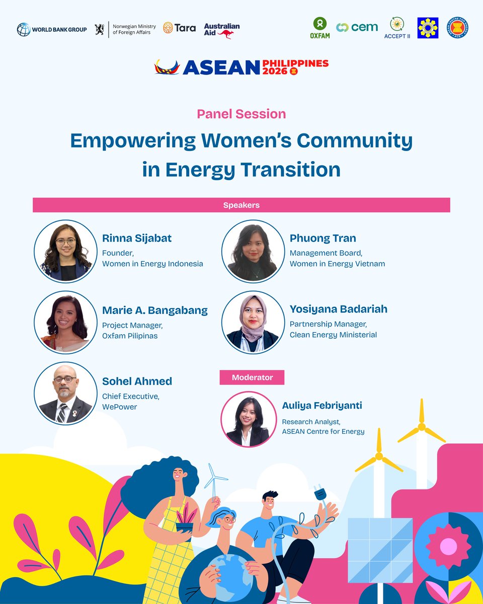 aseanenergy's tweet photo. 📌 ASEAN Energy Gender Week | Featured Speakers #1  
 
Day 1 of this week-long regional energy-gender initiative is officially underway!   
 
Check out our featured speakers.  
Stay tuned for more updates!
 
#GenderEquality #GEDSI #ASEAN #Energy https://t.co/NkXBF0in0P