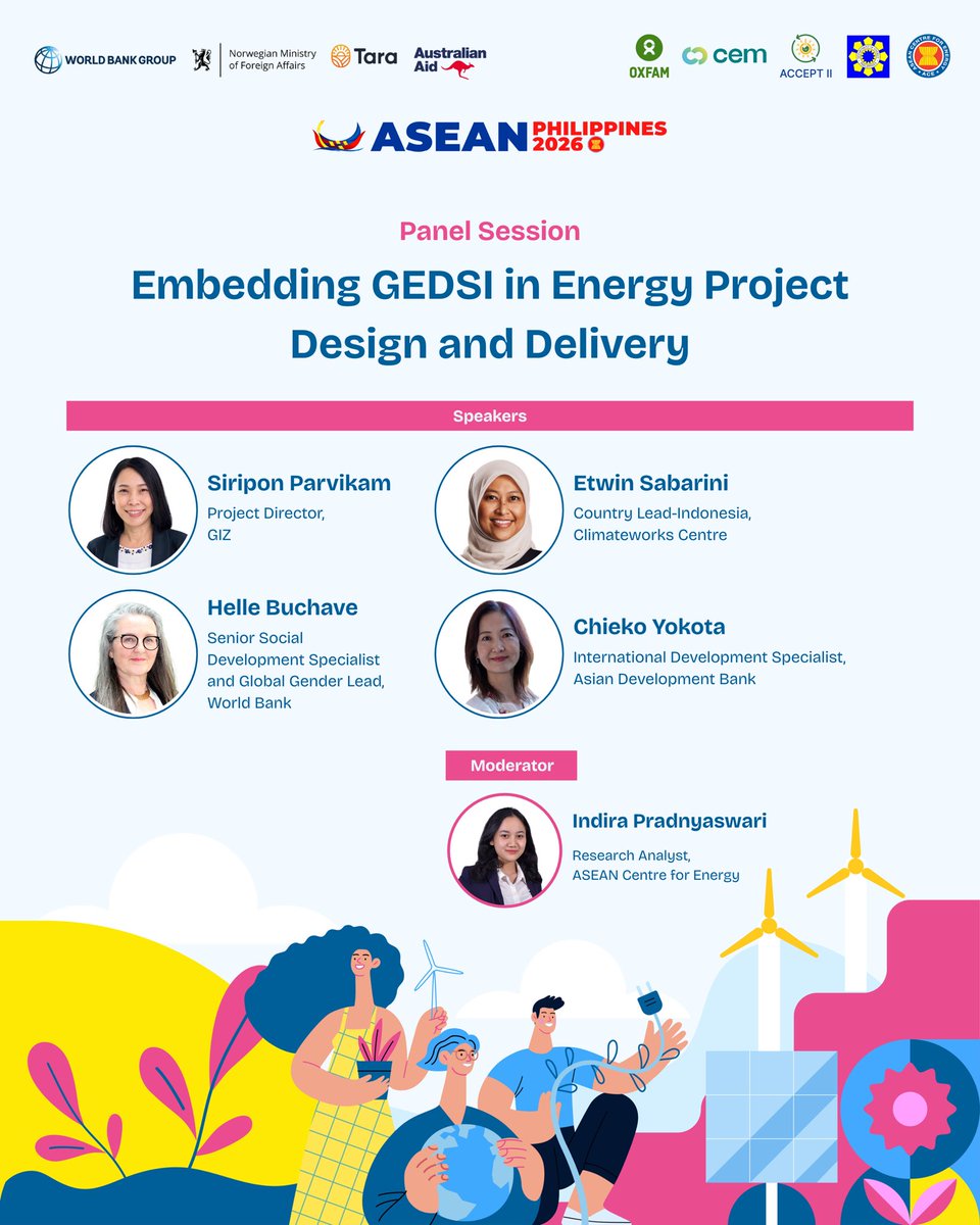 aseanenergy's tweet photo. 📌 ASEAN Energy Gender Week | Featured Speakers #1  
 
Day 1 of this week-long regional energy-gender initiative is officially underway!   
 
Check out our featured speakers.  
Stay tuned for more updates!
 
#GenderEquality #GEDSI #ASEAN #Energy https://t.co/NkXBF0in0P