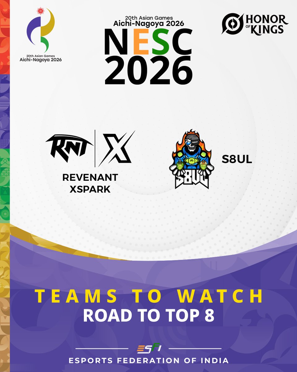 esfindia's tweet photo. 🔥 TEAMS TO WATCH 🔥

Revenant Xspark &amp; S8UL step into NESC 2026 as strong contenders
Two top teams. One battlefield. Limited spots in the Top 8
Which team makes it to the Top 8?

#TeamToWatch #NESC2026 #RoadToTop2 #RoadToAsianGames #AsianGames2026 #EsportsIndia #IndianEsports https://t.co/DZ3ERrv0A8