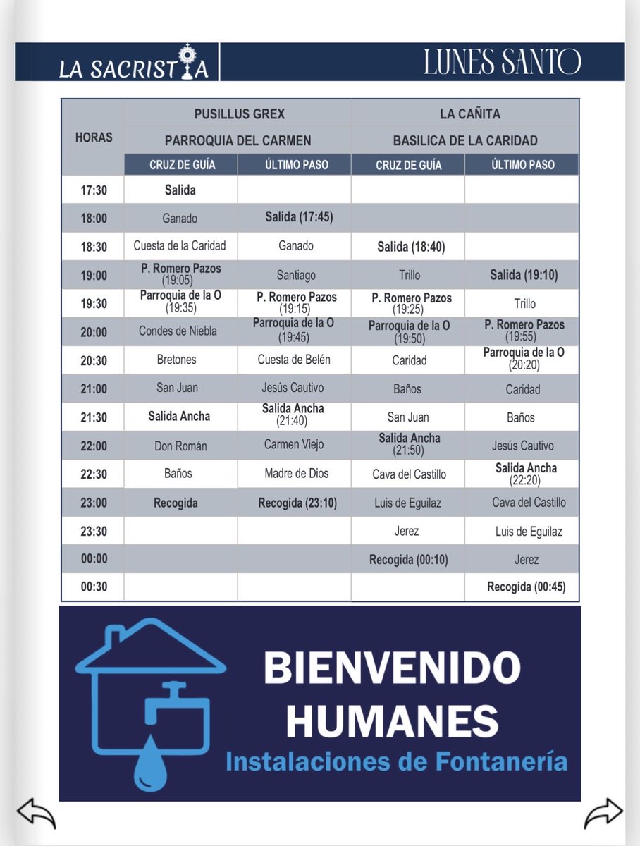 🕯️ LUNES SANTO

Hoy salen 2 cofradía: 

➡️ Hdad. del Pusillus Grex 
➡️ Hdad. Humildad y Paciencia 

Edita: Javier Franco Producciones 

Horario e itinerarios 👉 heyzine.com/flip-book/ce07…
Nuestro Canal 👉 whatsapp.com/channel/0029Vb…

#ELPROGRAMADEMANODELASACRISTIA