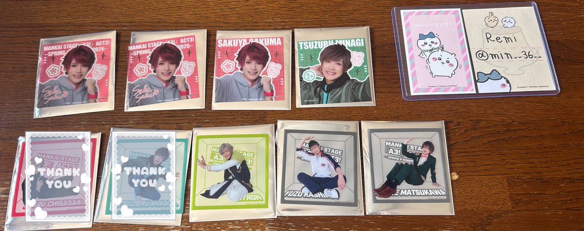 min__36__'s tweet photo. 【交換】MANKAI STAGE A3! ACT3! SPRING &amp; SUMMER 2026 エーステ ACT3 春夏 ランダムスクエアカード 春組

譲:画像1枚目

求:画像2枚目(箔⇔箔)
    (咲也箔⇔千景アップ箔なし、可)

4/16手渡し、または郵送。
ツイフィ必読。

お気軽にお声掛けください＊ https://t.co/TLo7SuasZK