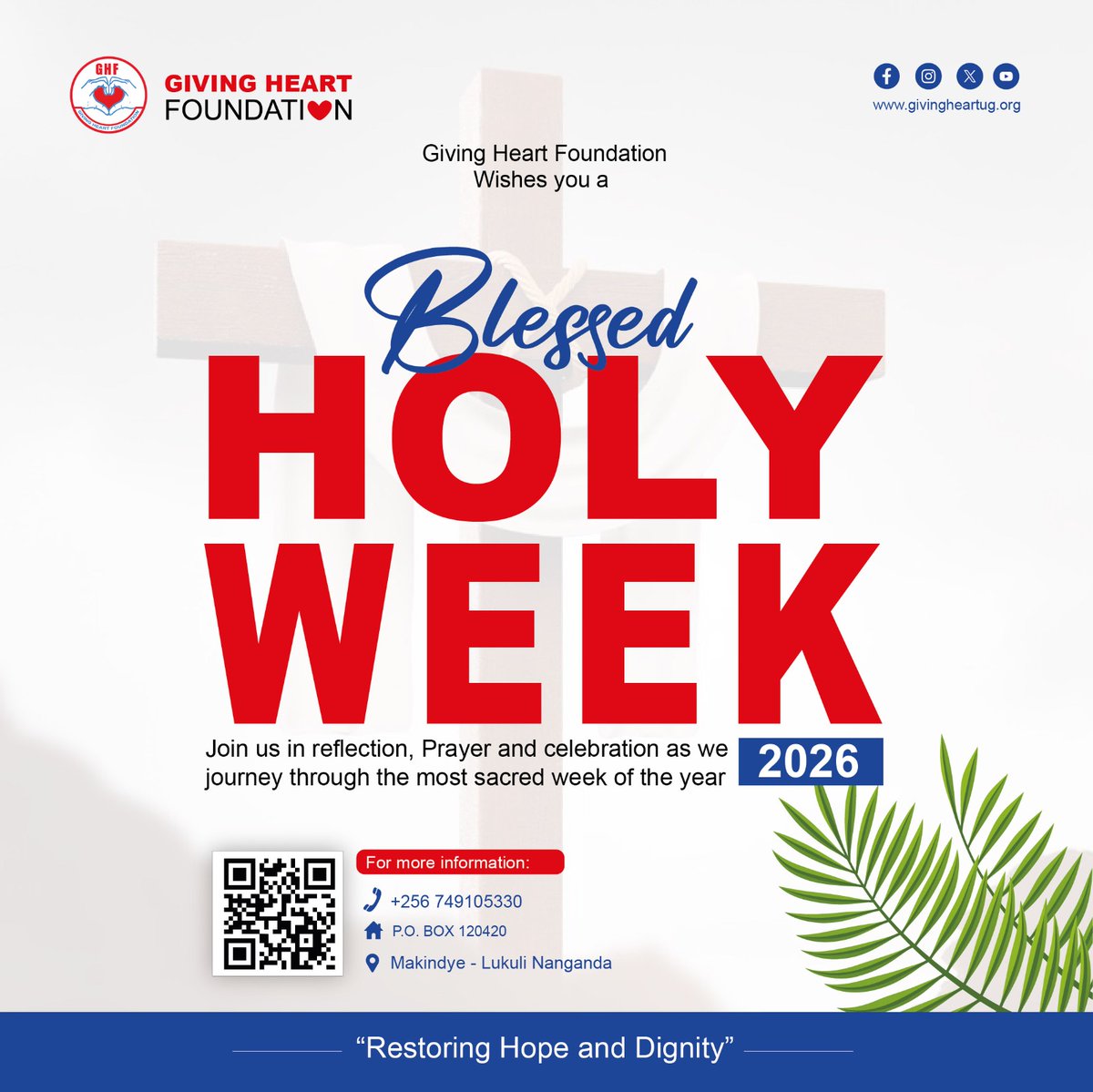 _givingheart's tweet photo. This Holy Week, we reflect on love, sacrifice, and compassion.

At Giving Heart Foundation Uganda, we remain committed to restoring hope and dignity by supporting vulnerable communities and transforming lives.

Wishing you a Blessed Holy Week 2026.
🌐 https://t.co/mo0wKEw8Zj https://t.co/1nedj8gstf