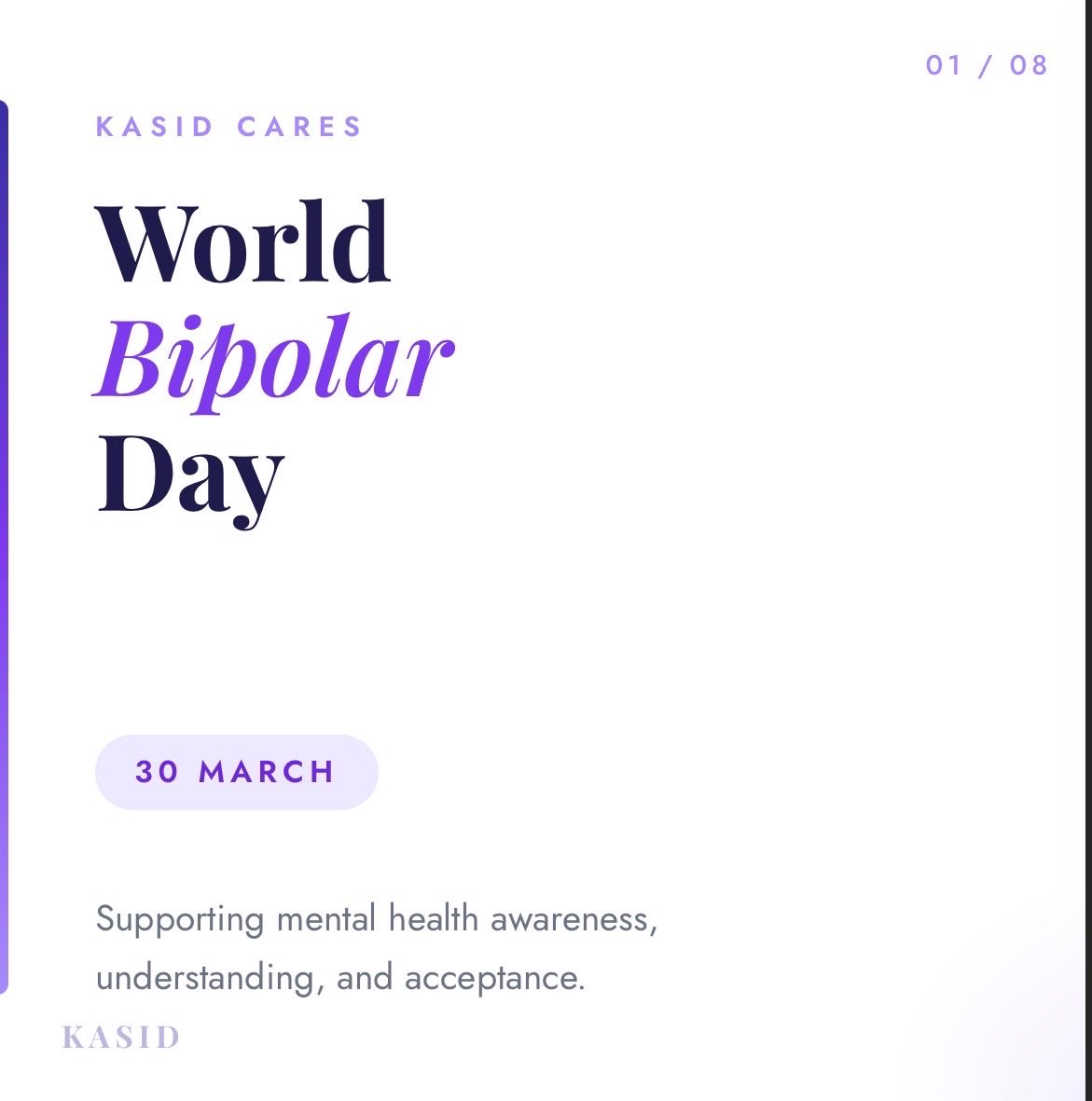 KasidDelivery's tweet photo. Bipolar is not a label—it’s a lived experience that deserves empathy and support. 💜

This World Bipolar Day, let’s break the stigma and start real conversations.

You are not alone. 🤝

#WorldBipolarDay #MentalHealthAwareness #KasiDCares #EndTheStigma #YouMatter https://t.co/pzBNRwVzic