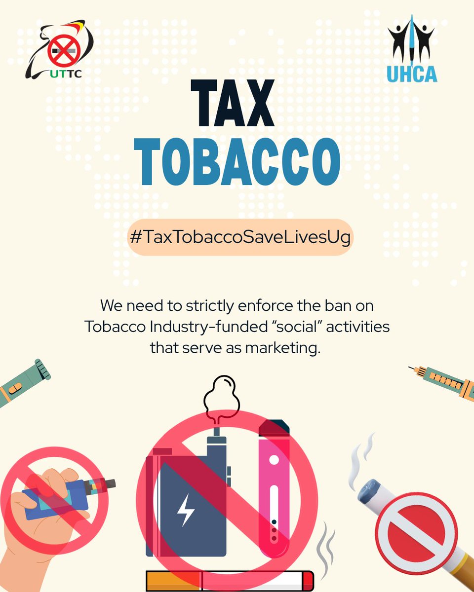 uhca_ug's tweet photo. Allowing the tobacco industry into social activities or corporate social responsibility spaces must be firmly restricted &amp; enforced. These are not acts of goodwill they are calculated tactics to market their products and draw more people into tobacco use.

#TaxTobaccoSaveLivesUg https://t.co/VPDVmoF0Ci
