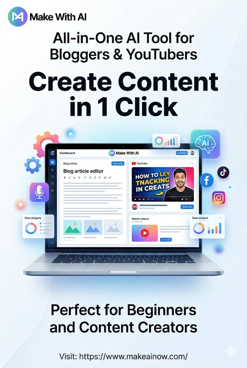 makeainow's tweet photo. Create blog posts, YouTube content &amp; social media posts in just 1 click 🚀

Perfect for beginners and content creators who want fast results.

Try it now 👉 https://t.co/gkxyGA091g

#AItools #ContentCreation #Blogging #YouTubeGrowth https://t.co/NF9VVPKuOc