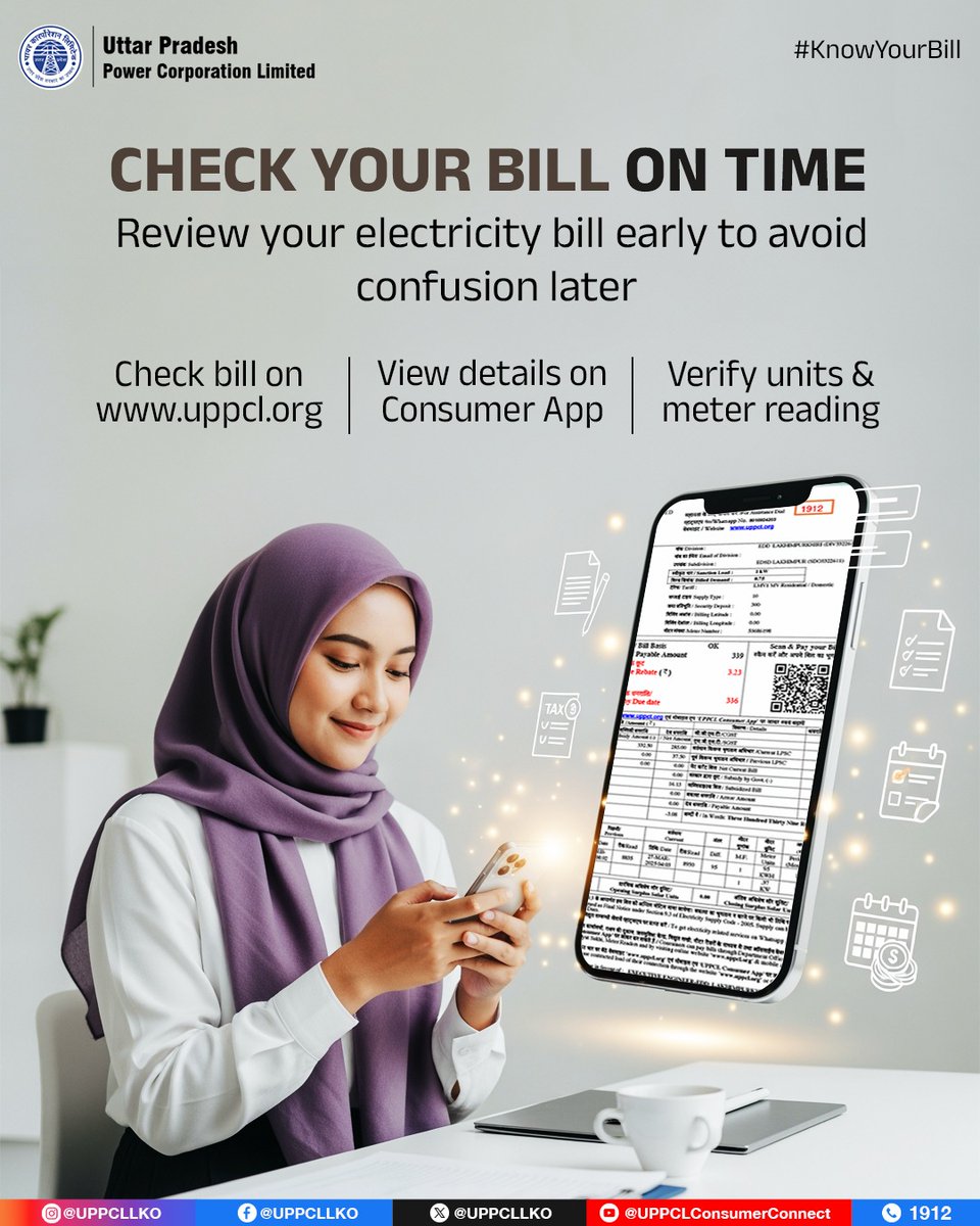 UPPCLLKO's tweet image. Regularly checking your electricity bill helps you spot any discrepancies early and understand your usage better. Stay informed and avoid last-minute surprises.
  #ConsumerAwareness #KnowYourBill

@CMOfficeUP 
@EMofficeUP
@aksharmaBharat
@mduppcl
