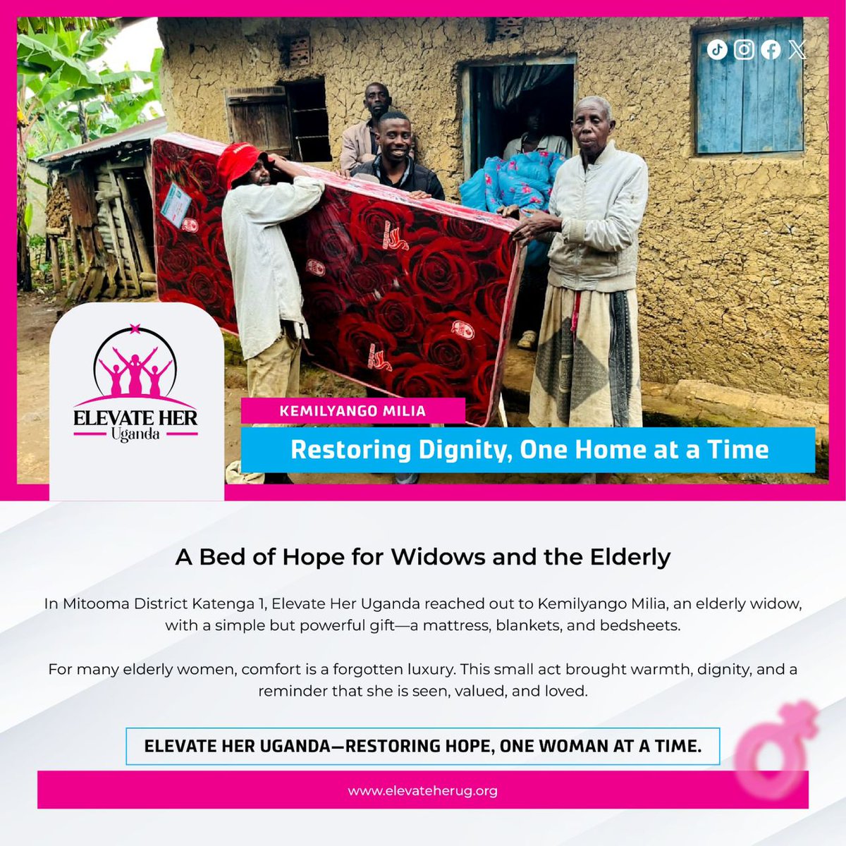 gabinika01's tweet photo. "Restoring dignity, one bed at a time 🙌. Thanks to @ElevateHerUg for gifting a bed of hope to widow Kemilyango Milia! Join the movement: https://t.co/1kReLZy3qt #ElevateHerUg #HopeForWidows" 💪 https://t.co/eFfTKzLHSJ