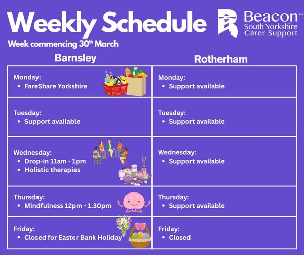 Stag_RosePPG's tweet photo. #weekahead @BeaconSY  Caring for Carers 

DAILY Telephone Support: Only a phone call away.....

For further information please contact either -
🟣 Kerry Lawton: 079551 22893
🟣 Barnsley office: 01226 814012

There for YOU💜#carerssupport #carers #youmatter #recoveryproject https://t.co/nBEl2hlAEs