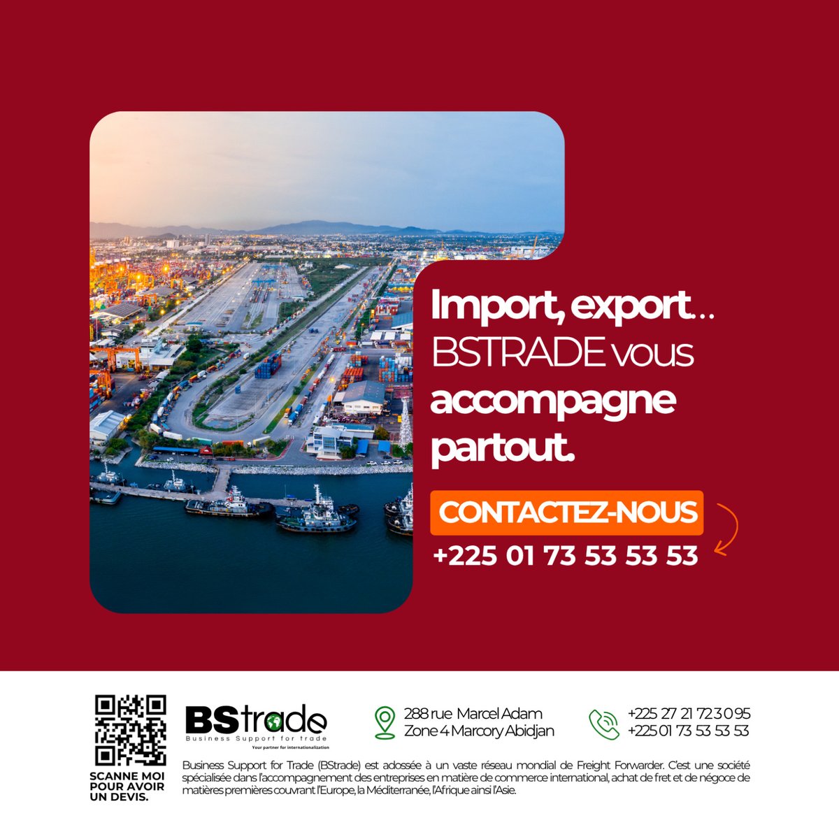 bstradeorg's tweet photo. Import/Export ? BSTrade vous accompagne partout ! 🌍✈️
Simplifiez vos échanges internationaux. Scannez pour un devis rapide !
#BSTrade #ImportExport #GlobalTrade #Logistique https://t.co/9i39CRfICr