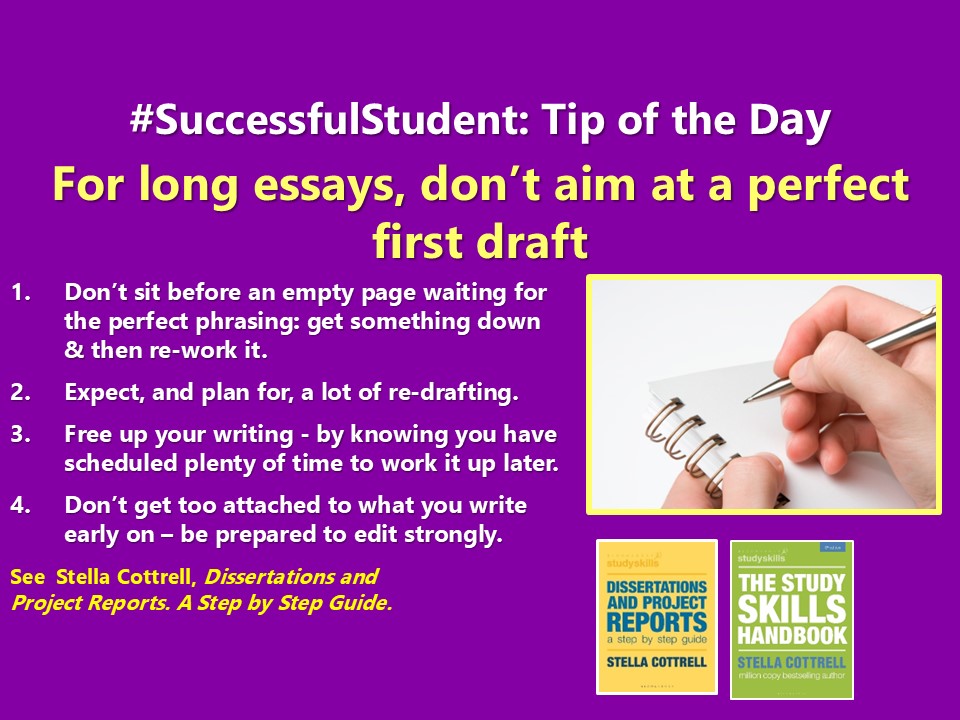 cottrell_study's tweet photo. #SuccessfulStudent For long essays, don't aim at a perfect first draft #Students #student #study #studying #studentlife #studygram @BloomsburyStudy #studyplus #college #collegelife #dissertation #essay #assignment #assignments #University #unilife #uni https://t.co/DgzYCVwnUx