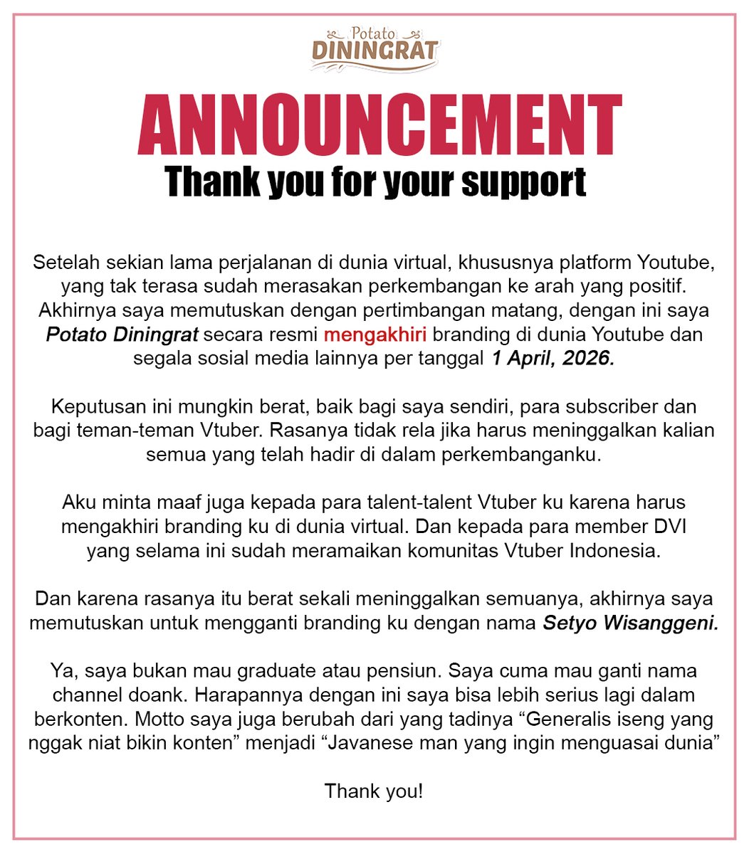 Potato Diningrat AKA Setyo Wisanggeni【Owner DVI】 tweet media