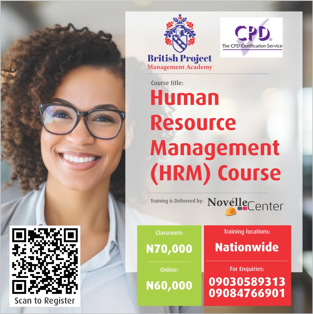 NovelleCenter's tweet image. DEVELOP THE PEOPLE MANAGEMENT SKILL WITH HUMAN RESOURCE MANAGEMENT!

PAYMENT: Payment is flexible and can be made in instalments

NEXT TRAINING DATE: 4th APRIL 2026

For reg, kindly visit our website: novellecenter.com/course-registr… or call 09030589313

#hrm
#humanresourcemanagement