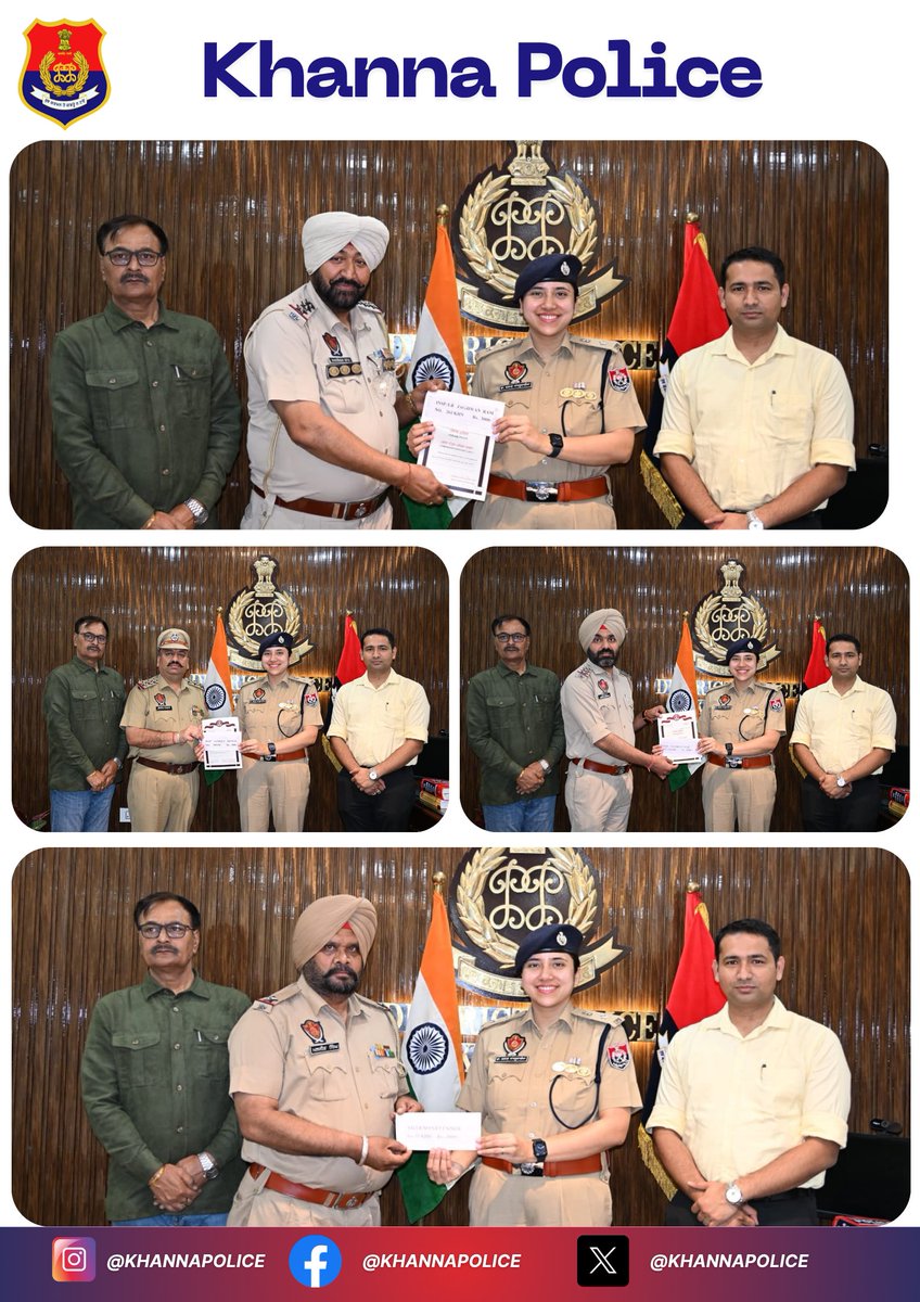 KhannaPolice's tweet image. SSP Khanna awarded certificates and cash awards to the personnel who performed exceptionally well in the recent past and encouraged them to continue their commendable work in the future.
#RewardingDedication #Appreciations