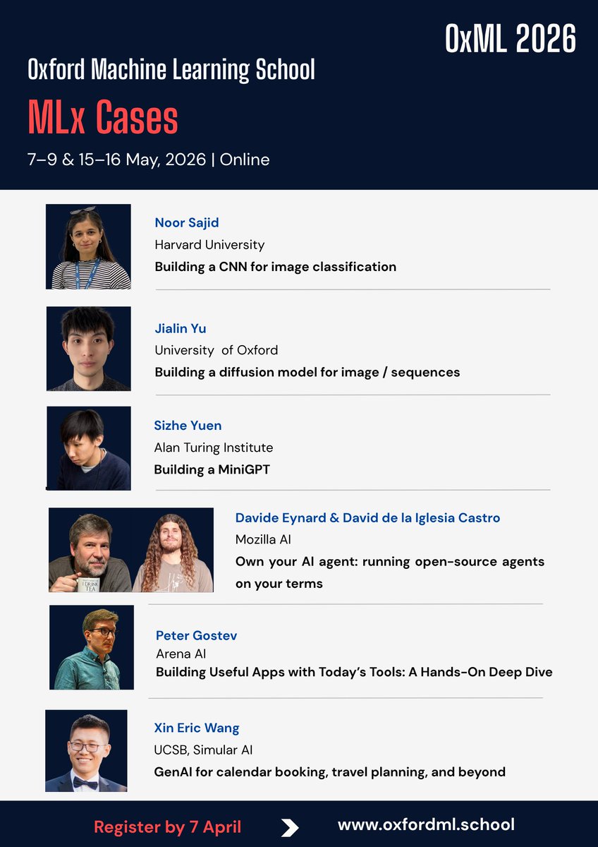 📣 From models to real-world impact — build, deploy, and scale.

MLx Cases at the Oxford Machine Learning School (OxML 2026) is designed for those who want to go beyond theory and actually build—from CNNs and diffusion models to AI agents and production-ready apps.

Hands-on.