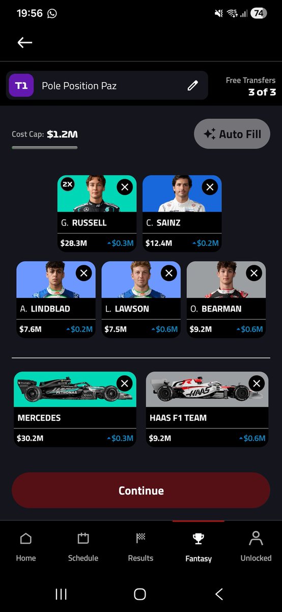samuelparry_'s tweet photo. @F1FantasyFuel We watched the grand prix yesterday evening, and I had a small spoiler about Bearman. Got to the end of the race and was like 'I wanna make changes but who/what/where!'

I'm still top of my mini league so nothing drastic. Anything glaringly obvious I need to do with my team? https://t.co/ySGEmF7qT7