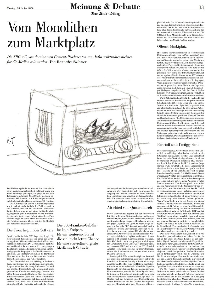 CavegnReto's tweet photo. Wegweisende Zeilen von @BarJack für die @SRG in der heutigen @NZZ , lesenswert https://t.co/t6gGHLEhpv