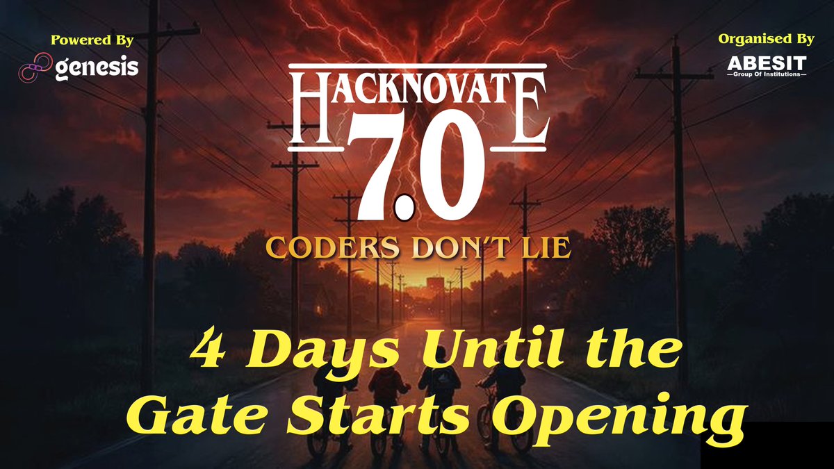 hacknovate's tweet photo. The rumours were never just
rumours...
Something is opening.
Not a door... not a portal... something bigger.
You've felt it, haven't you?
Where the normal ends... and the unknown begins.
This isn't just a hackathon anymore.
Arriving soon... stay tuned.
#Hacknovate7 #4DaysToGo https://t.co/80NUfdzV6T