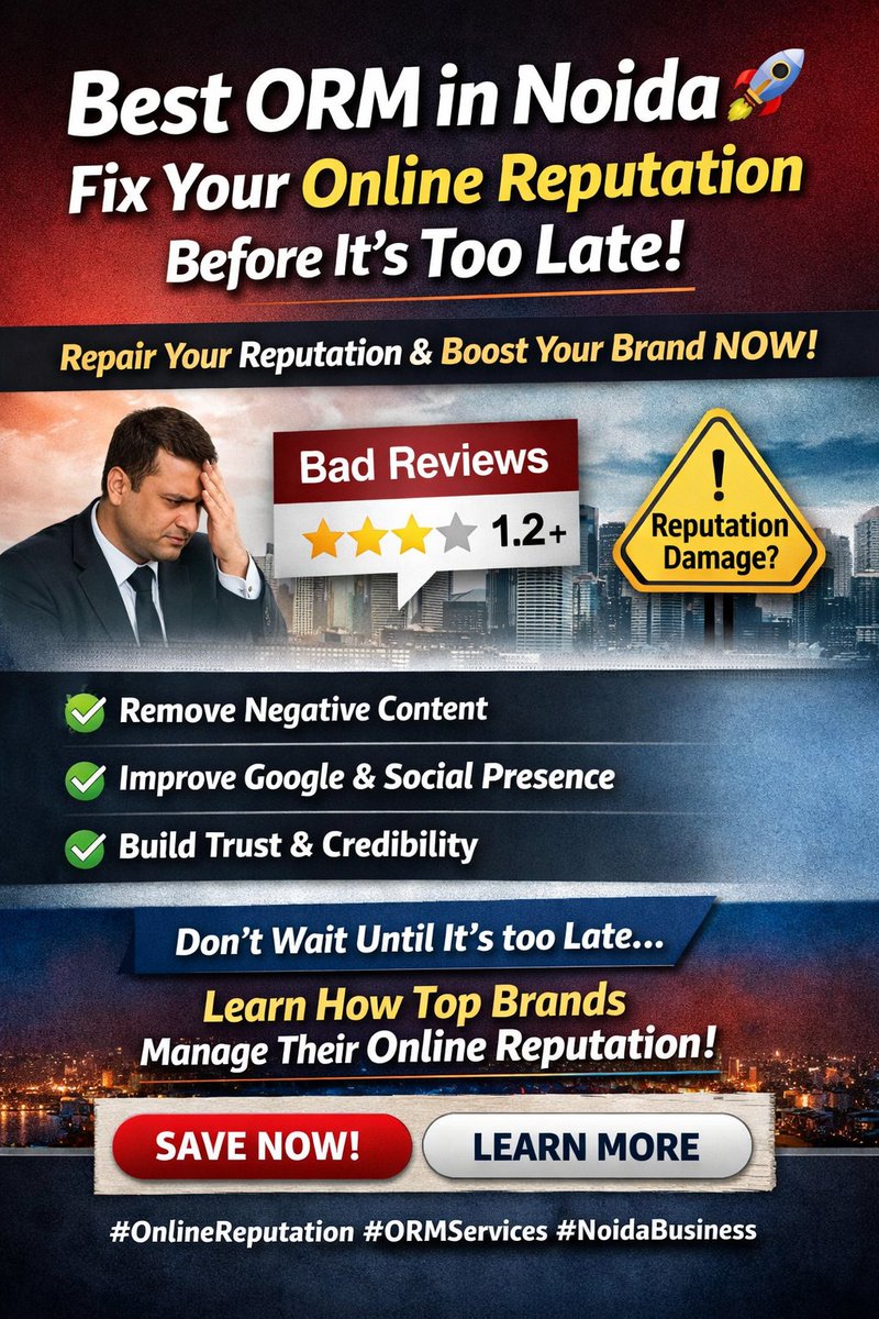 DigitalNom71693's tweet image. Best ORM in Noida 🚀 Save Your Brand Before Negative Reviews Destroy It!

yourreputations.com/reputation-man…

#BestORMInNoida #OnlineReputationManagement #ORMServices #NoidaBusiness
#BrandReputation #ReputationManagement #DigitalMarketingIndia #SEOExperts