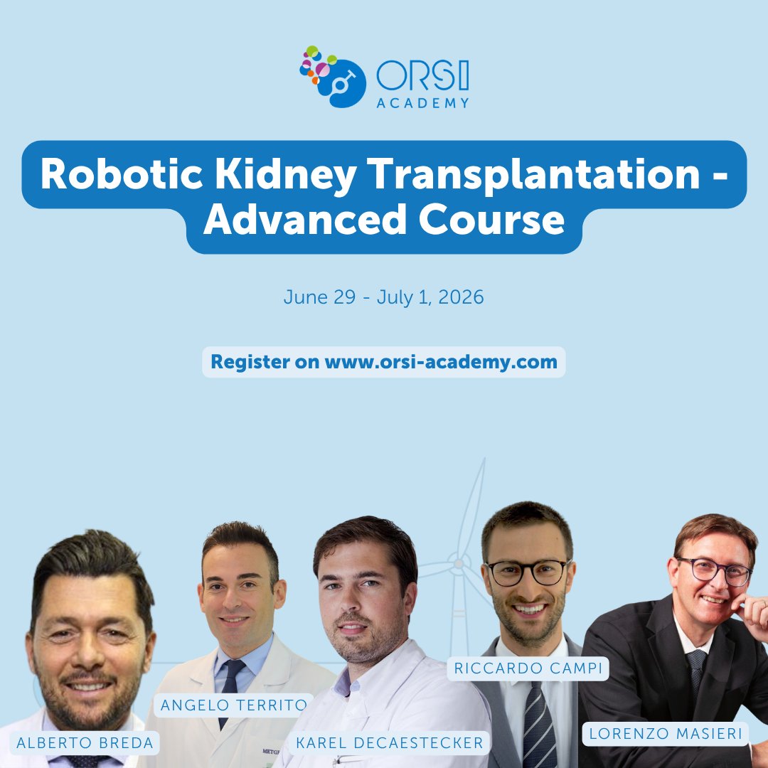 Ric_Campi's tweet photo. 🔔Robotic #LivingDonor Nephrectomy & #Kidneytransplantation Courses @orsiacademy 2026

Robotic Kidney #Transplantation - #Standardized Course:
🗓️ June 1-3, 2026 | October 5-7, 2026 | November 30-December 2, 2026
🔍More info & registration: https://t.co/YagPlyinjV

Robotic Kidney #Transplantation - #Advanced Course:
🗓️ June 29-July 1, 2026
🔍More info & registration: https://t.co/gfqwp6ddES

Lap & Robotic Living Donor #Nephrectomy Course:
🗓️ April 13-14, 2026
🔍More info & registration: https://t.co/GJy5eXfwZN

@AlbertoBreda1 @AngeloTerrito @LoreMasieri @KarelDecaestec1 @CharlesPraet 
@FPuigvert @AOUCareggi @ERUSrobotics 

https://t.co/03HLhznOgO