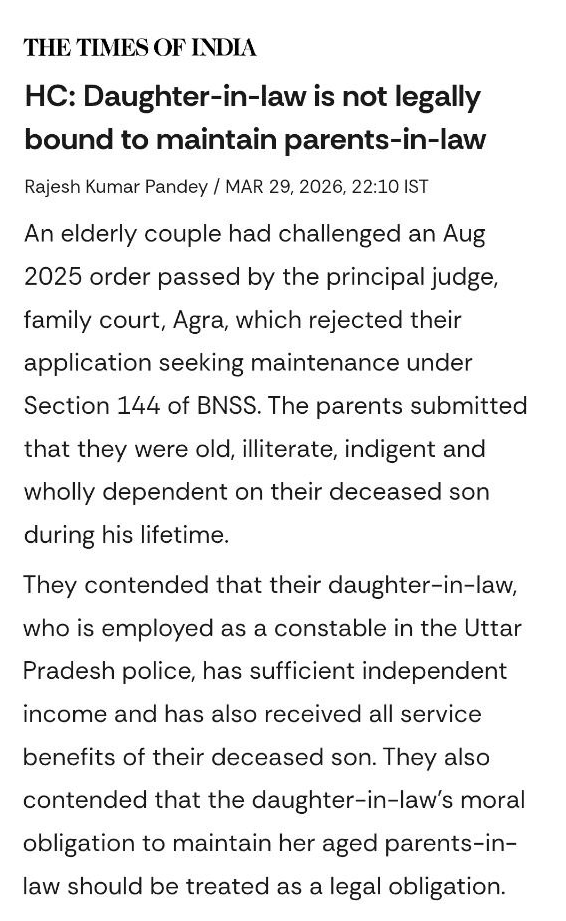 KishSiff's tweet image. Wife should atleast returned dead husband's service benefits 😡

They twist everything favor of women in name of "Social Justice".. but no relief for aged people? 😡
#GenderBiasedLaws