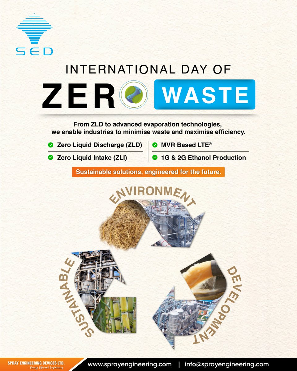 On this International Day of Zero Waste, we reaffirm our commitment to sustainable solutions like ZLD, ZLI &amp; MVR—turning waste challenges into value.

#ZeroWaste #Sustainability #ZLD #ZLI #MVR #CircularEconomy #SED