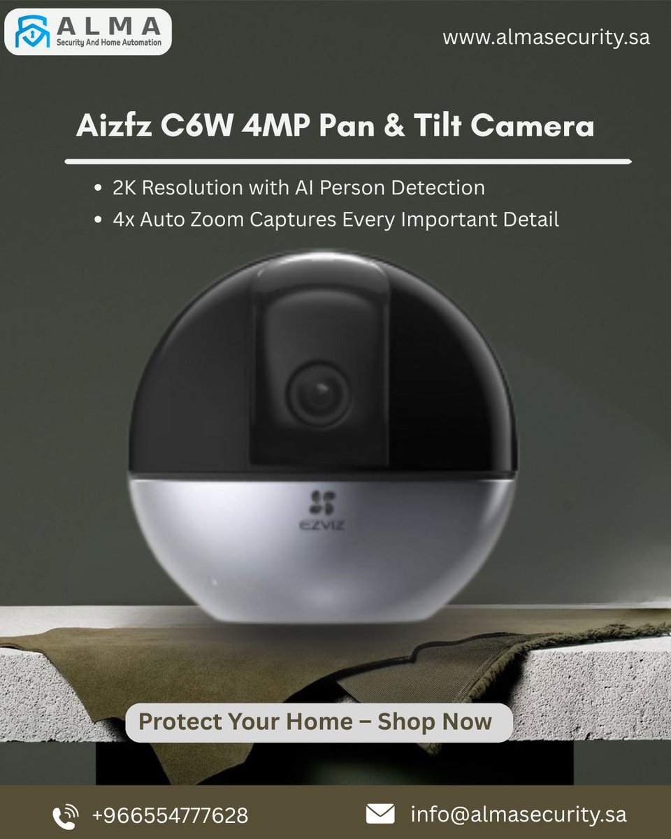 ALMASAFETY1's tweet image. Protect Your Home with Aizfz C6W 4MP Pan &amp;amp; Tilt Camera! 
Ensure top-tier security and peace of mind with this advanced camera. Ready to upgrade your home security?
almasecurity.sa

#HomeSecurity #AIcamera #PanTiltCamera #SmartHome #ProtectYourHome #UpgradeYourSecurity