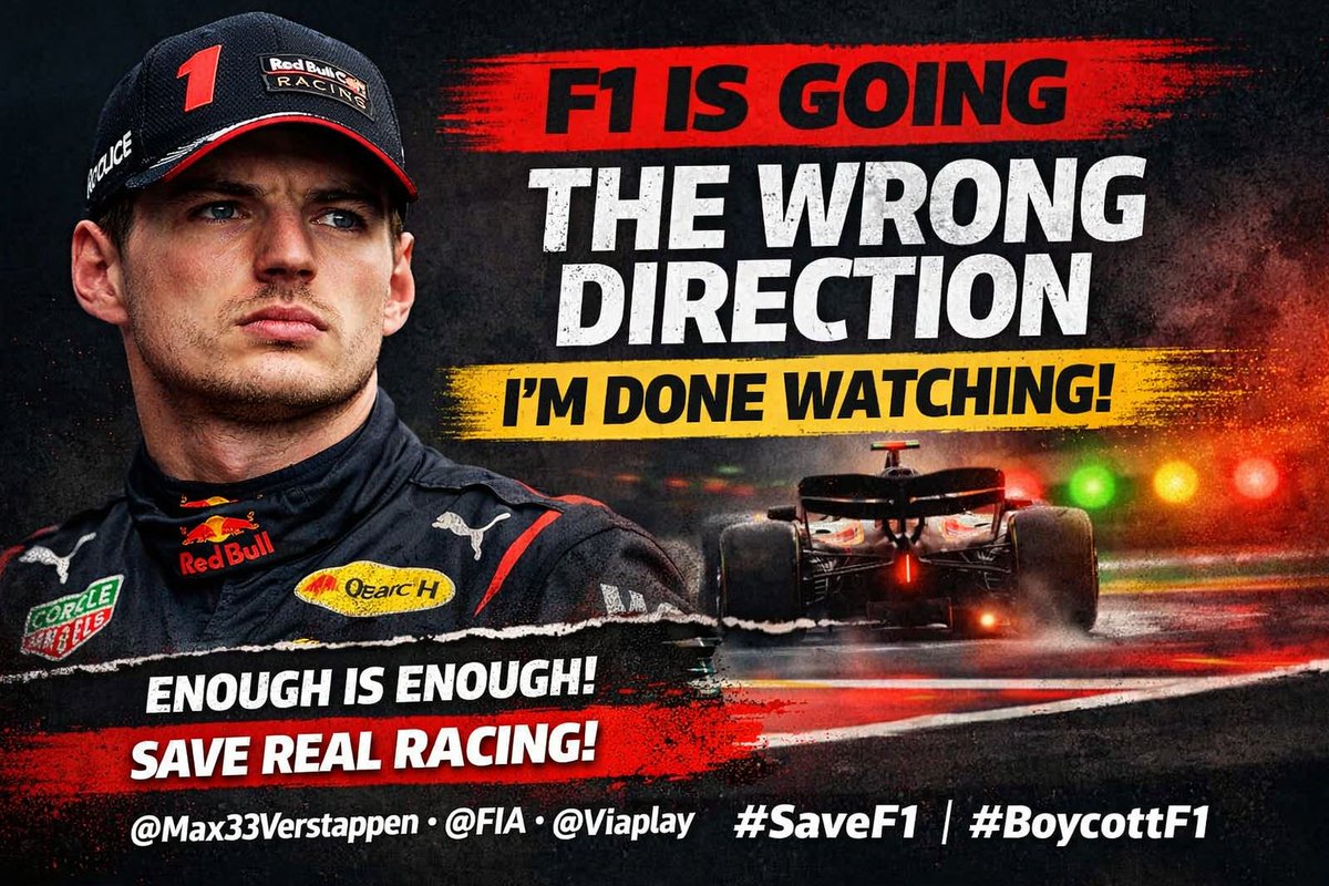 I stand with Max Verstappen.

These engine regulations are taking F1 in the wrong direction. Too complex, less real racing.

If nothing changes, I’m done watching—and I know others feel the same.

Speak up.

<a href="/Max33Verstappen/">Max Verstappen</a> <a href="/FIA/">FIA</a> <a href="/Viaplay/">Viaplay</a> <a href="/Hermangeertsema/">HermanGeertsema</a> 

#F1 #MaxVerstappen