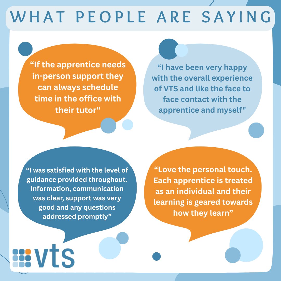 vtslearning's tweet photo. We’re proud to support every learner with personalised guidance and clear communication 💬

The experiences shared by our employers highlight the value of tailored, ongoing support ✨

#Apprenticeships #LearnerSuccess #VTS https://t.co/bjG0t5Oska