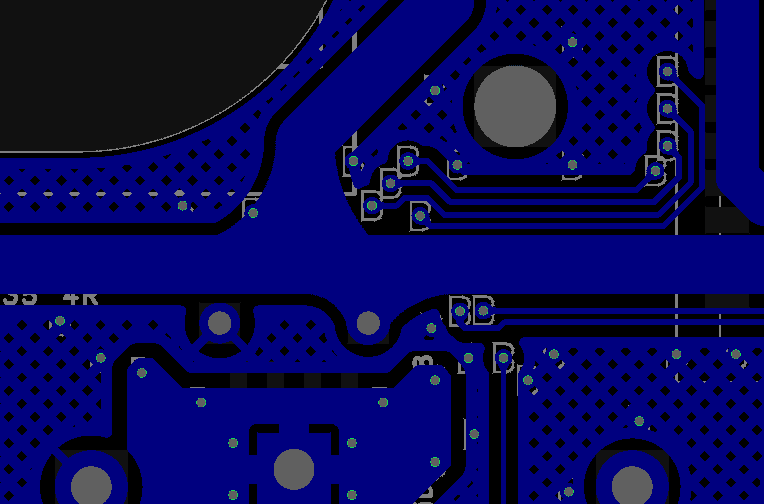 protoelec's tweet photo. 届いた基板、5VとGNDがショートしてたorz
でもポリススイッチを入れていたのでギリセーフ。
原因は、EasyEDAでやらかした！ティアドロップを入れたら、もれなく線の交点にも入れてくれて、GND用のビアまで浸食してたのよ... https://t.co/SVOJNceKZc