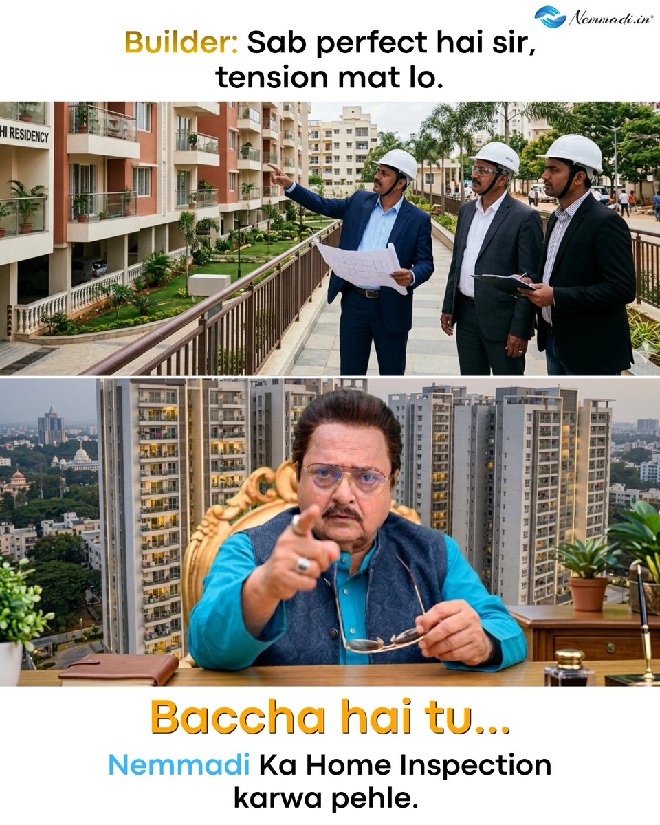 nemmadi_in's tweet image. Crores ka ghar… aur zero verification?
Phir problem aaye toh blame kisko karoge? 👀
Nemmadi karao. Peace of mind le jao.

Book Now: nemmadi.in/quote-for-b2c/

#homeinspection #homeinspectioninindia #homesafety