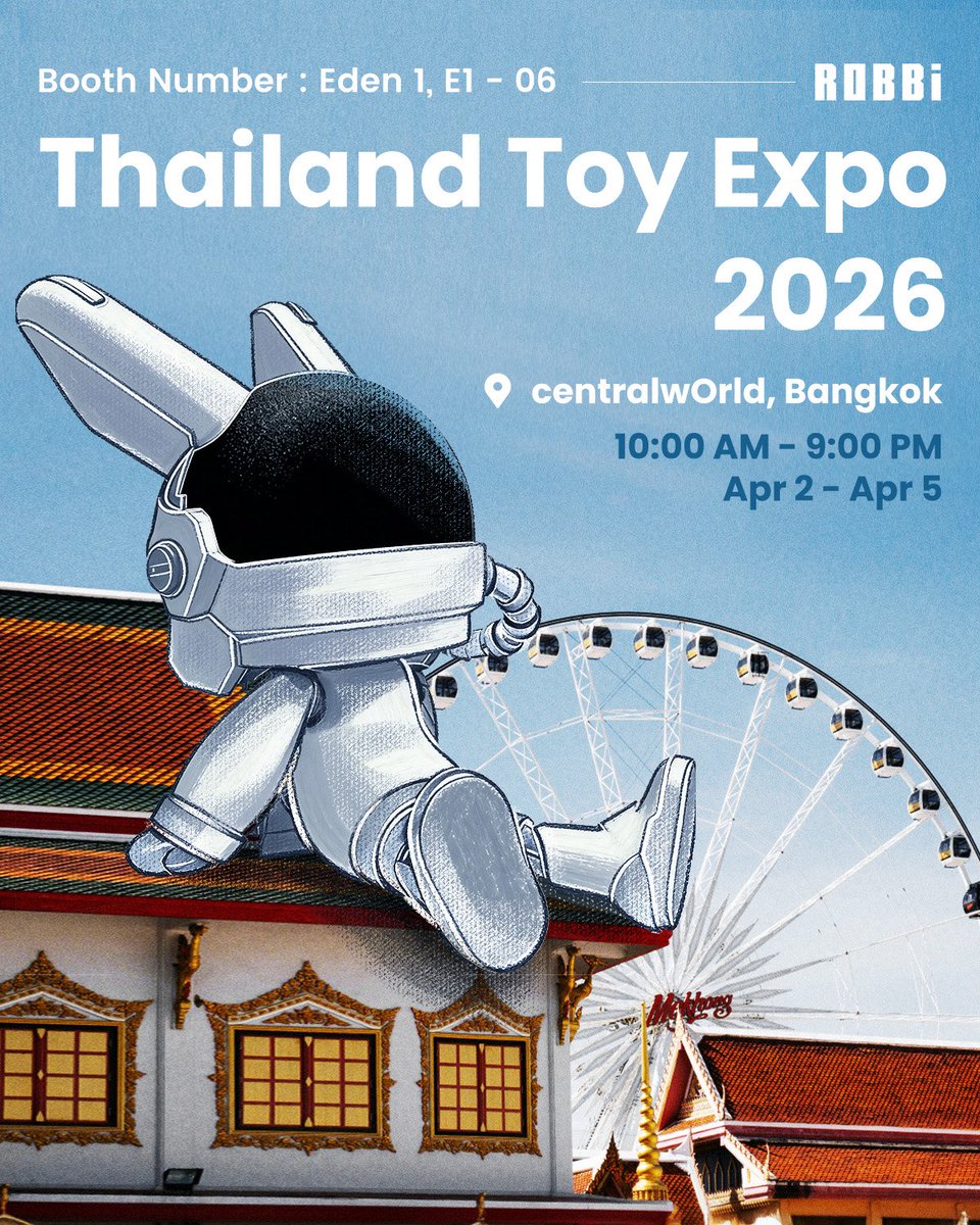 ROBBiGlobal's tweet photo. We are back to Thailand again!
ROBBi chillin' in Bangkok 😎
Come find us and say hi!

10:00AM - 9:00PM, from Apr 2 to Apr 5
Booth Number: Eden 1, E1 - 06
Location: centralwOrld, Bangkok, Thailand
999/9 Rama I Rd, Khwaeng Pathum Wan, Khet Pathum Wan, Bangkok 10330 https://t.co/UGBdPfG6Ak