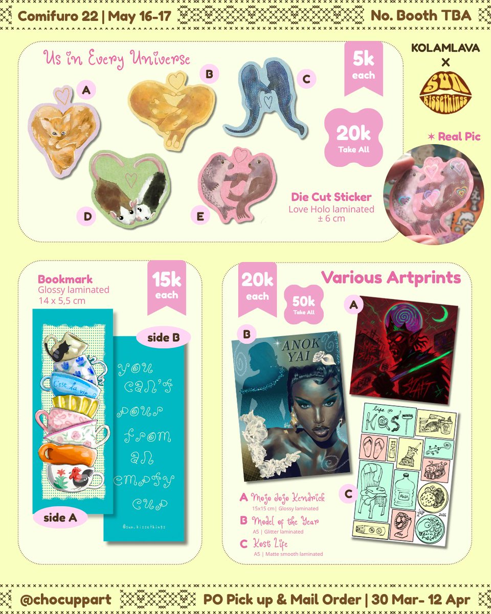 { 💗 &amp; 🔁 are very appreciated ty }
 
<a href="/kolamlava/">epa</a> x Sunkissethings
CF22 PO Pick Up &amp; Mail Order ࿐

🧷 link PO below
ꔛ close: 12 April 2026

✧ originals, JJK, sakadays, dandadan, naruto, apothecary diaries, LADS, anok yai, garfield ⋆˚✿˖°𖦹
#CF22catalogue #CF22 #Comifuro22
(1/2)