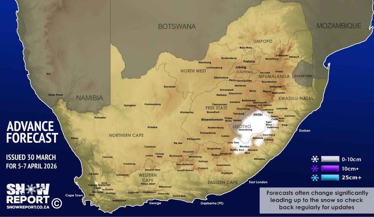 ❄ EASTER SNOW: First snowfall of the year possible for South Africa and Lesotho again this year - more details at snowreport.co.za #snowreportsa #africansnow #weather