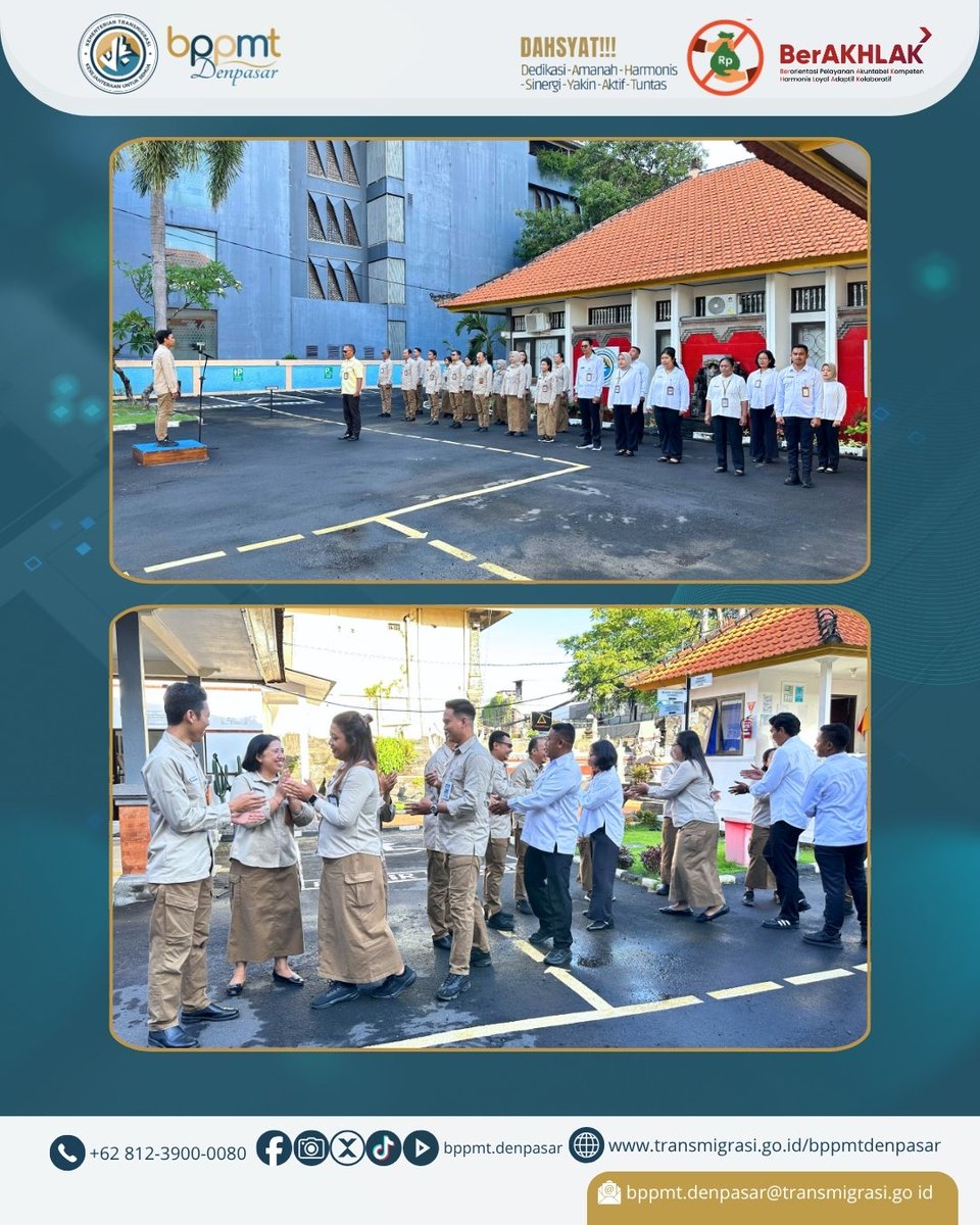 Senin (30/03), seluruh pegawai BPPMT Denpasar melaksanakan apel pagi sebagai bentuk komitmen dalam menjaga disiplin dan memperkuat semangat kebersamaan dalam bekerja. Apel pagi kali ini dipimpin oleh PSM Ahli Madya, Bapak Ancelmus Andi Pratama.