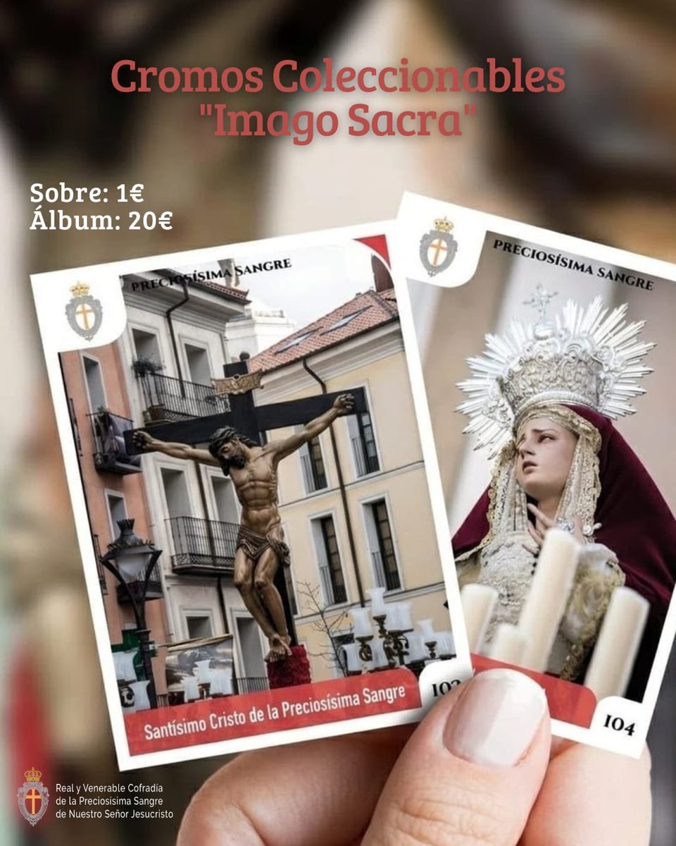 PreciosaSangrev's tweet photo. La @jcssvall ha lanzado la colección de cromos Imago Sacra, dedicada al patrimonio cofrade. 

Ya disponible en la sede de la Junta de Cofradias y en nuestra mesa petitoria. https://t.co/be5bJbzkGJ