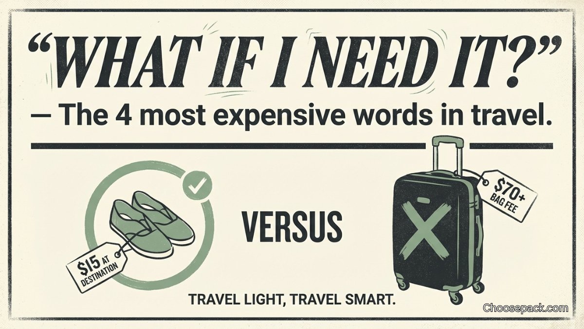 ChoosePack's tweet photo. "What if I need it?" the four most expensive words in travel. You won't need it. And if you do, you can buy it there. For less than your checked bag fee. ๐ธ
#OverpackingMindset #TravelMindset #OneBagTravel #PackLight https://t.co/VsHvFeaYf5
