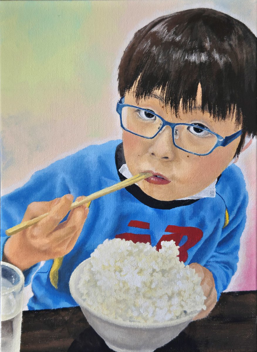 部員作品の紹介⑥ 
作者名：mica 
画材：アクリル 
作品の説明：成長期の食欲は恐ろしい
#春から東北大